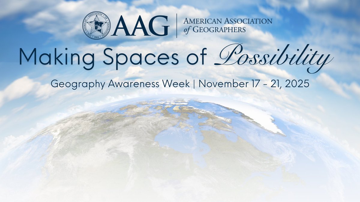 Happy #GeographyAwarenessWeek!
🌎🗺️📍

Follow the American Association of Geographers (@theaag) this week for stories that show the world of possibilities in #geography and visit aag.org/geoweek to learn more and explore how you can participate! 🙌

#GeoWeek #GeoWeek2025