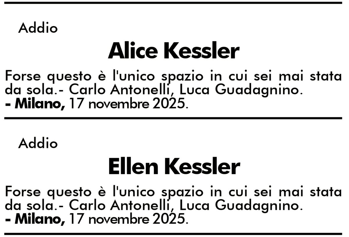 pazzoperrep's tweet photo. Osservatorio Necrologi.
#gemellekessler #alicekessler #ellenkessler https://t.co/eMrCBQLcW1
