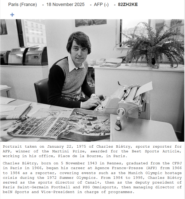 L'AFP numérise aujourd'hui des portraits de glorieux anciens journalistes de la maison. Et notamment un certain <a href="/charlesbietry/">Charles Bietry</a> ici à son poste de travail en janvier 1975 au service des sports de l'agence, Place de la Bourse...
#AFP