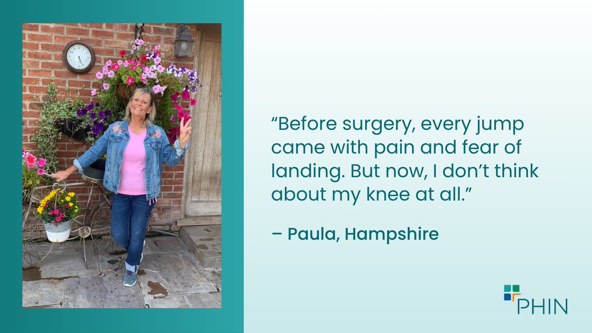 PHIN_UK's tweet image. For nearly three decades, Paula battled persistent knee pain after a riding accident left her with a damaged anterior cruciate ligament (ACL). Working long hours on her feet eventually wore away the cartilage in her knee completely. 

Read about Paula&apos;s healthcare journey and how…