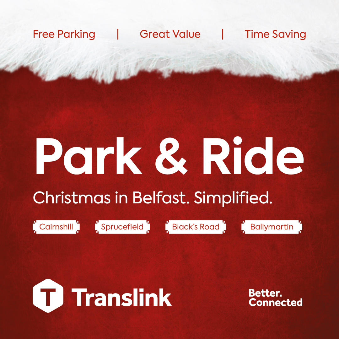 Translink_NI's tweet photo. Keep Christmas simple this year. Park the car for free and forget the stress!
Travel from Cairnshill & Black’s Road Park & Ride from just £4*, and from Sprucefield and Ballymartin Park & Ride from £4.80* and help #KeepBelfastMoving
*T&C’s apply: https://t.co/qmCGzmG6R0 https://t.co/TpwUZFvEdR