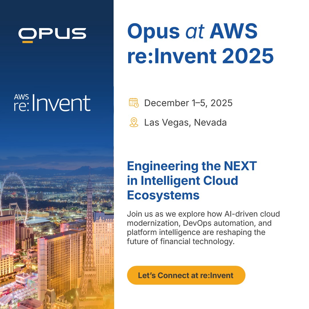 OpusTechGlobal's tweet image. The countdown to AWS re:Invent 2025 has begun! Team Opus Technologies is heading to Las Vegas to explore AI-driven cloud modernization, DevOps automation &amp;amp; platform intelligence shaping fintech&apos;s future. Attending? Let&apos;s connect! #AWSreInvent #CloudEngineering