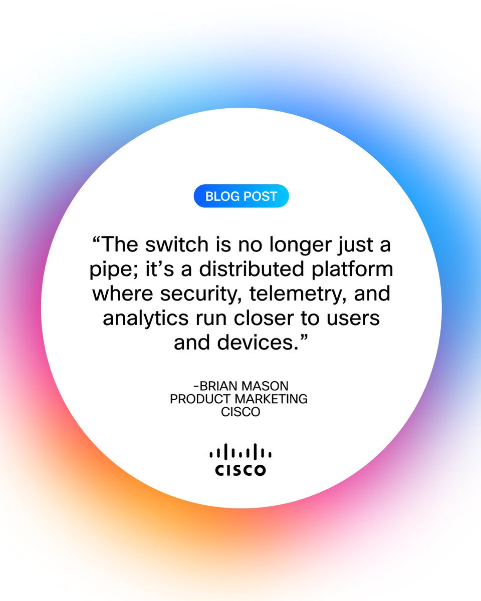 CiscoNetworking's tweet image. Cisco Smart Switches aren’t just moving packets anymore.

Cisco Smart Switches bring edge compute, firewalling, ThousandEyes visibility, UPOE+ power, and zero-trust enforcement directly into the access layer.

Read more: cs.co/601975m6N