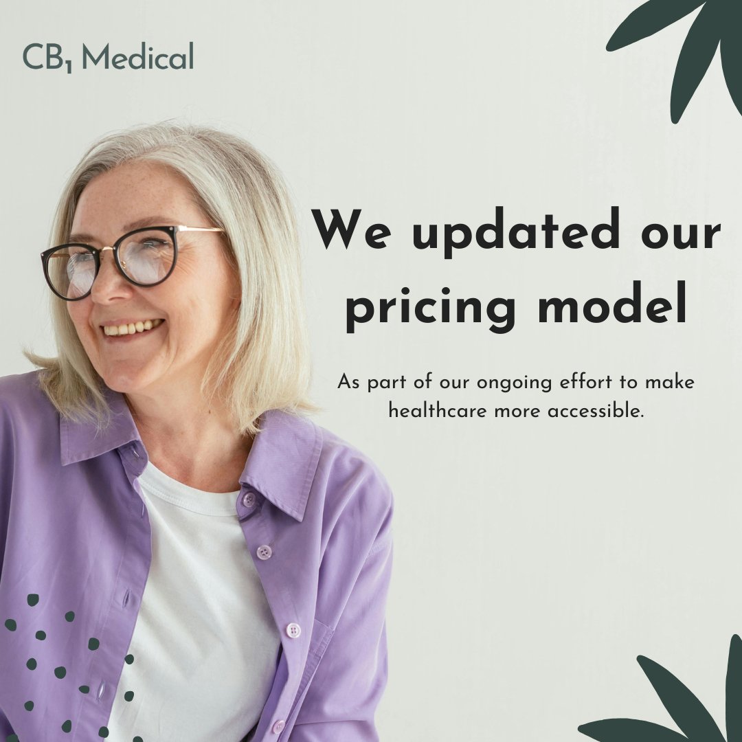 Amid the excitement of our new patient portal, we’ve rethought pricing! 💚 

One-off £50 consultation for new patients (free for transfers &amp; Veterans). Follow-ups free for life. 

Existing patients never pay clinical fees.

Postage now just £5.60.

#CB1Medical #UKMedicalCannabis