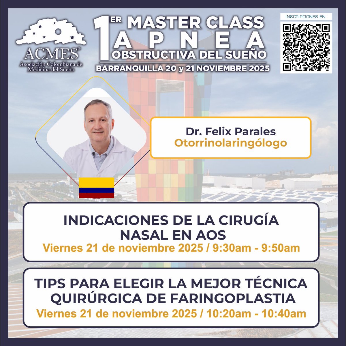 FALTAN 2 DÍAS para el  1er Master Class de Apnea Obstructiva del Sueño a realizarse en el Hotel Dann Carlton de la ciudad de Barranquilla los días jueves 20 y viernes 21 de noviembre.

Inscripciones en: acmes.com.co/1er-master-cla…