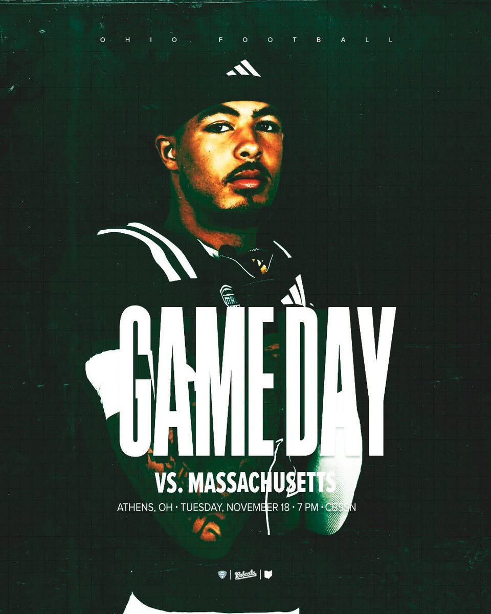 GET UP, IT'S GAME DAY! 😼🏈

🆚 Massachusetts   
📍 Athens, Ohio
⏱️ 7 p.m. E.T
📺 CBSSN
📻 The Varsity Network 
📊 bit.ly/4pfJxXl
📷 bit.ly/3LPUOPM

#OUohyeah