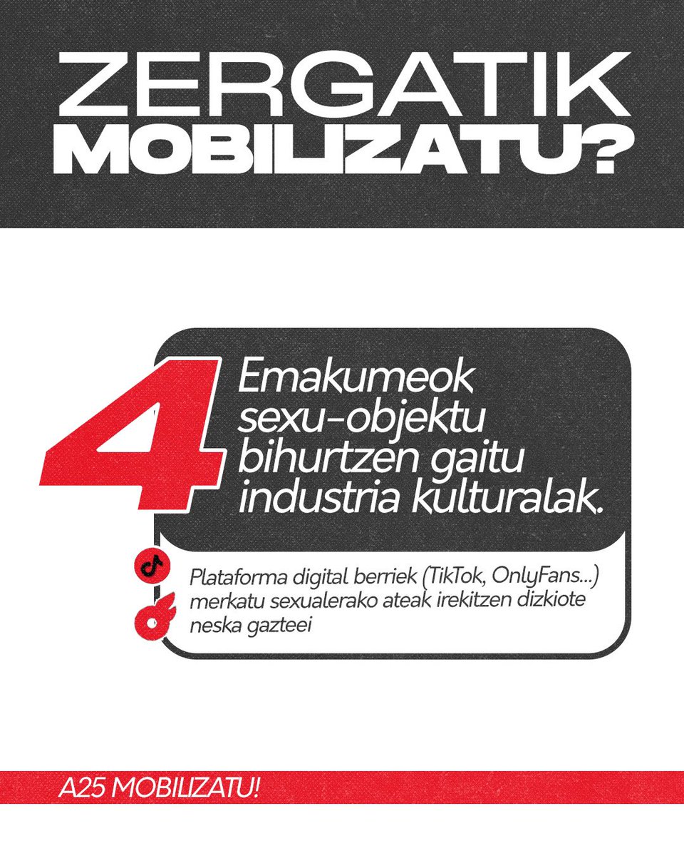 A25 | Indarkeria matxistaren aurkako egunean, mobilizazioak eta egitarauak antolatu ditugu Euskal Herri osoan zehar.

Baina, zergatik da garrantzitsua indarkeria matxistaren aurka mobilizatzea?