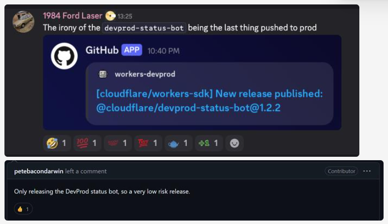 frenzyball's tweet photo. Not sure if this is fake, but it's funny #cloudflare #devprod https://t.co/sfciLrZj4k
