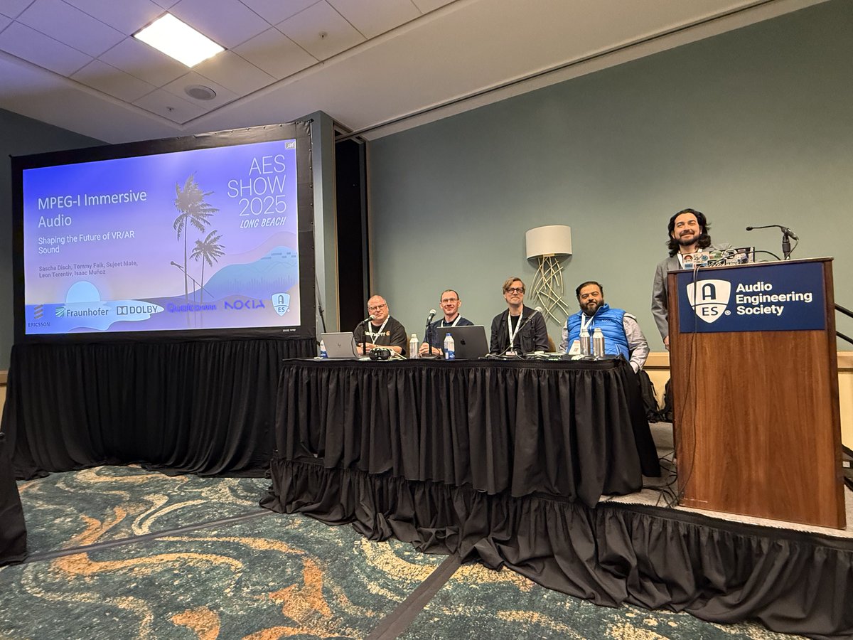 NokiaAudioTech's tweet image. 🎧Shaping the future of immersive audio at #AES Long Beach

From demos of MPEG-I immersive audio &amp;amp; 3GPP IVAS voice codec to expert panels &amp;amp; papers, this year’s show is a wrap! Excited by the great discussions on the future of VR/AR audio.

🔗 Learn more: nokia.ly/4i9SlvN