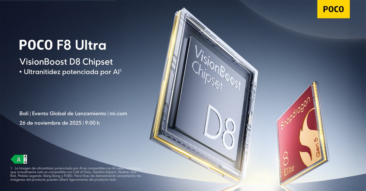 POCOespana's tweet photo. Eleva tus visuales con el procesador VisionBoost D8:
Ultranitidez potenciada por AI para obtener imágenes más nítidas y detalladas.

No te lo pierdas: https://t.co/VVgVjqQKcm https://t.co/LggVQtGFEd