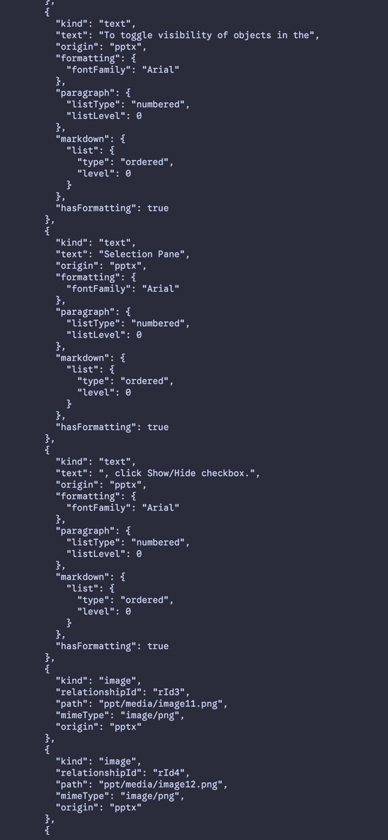 Nebu1eto's tweet image. 오늘은 xml parser와 unzip 처리해주는 라이브러리와 Cursor의 도움을 좀 받아 워드, 엑셀, 파워포인트 ooxml 파일을 파싱해서 텍스트와 서식 정보, 이미지, 파워포인트는 발표자 노트, 엑셀은 셀 데이터를 가져오는 파서를 만들었다.