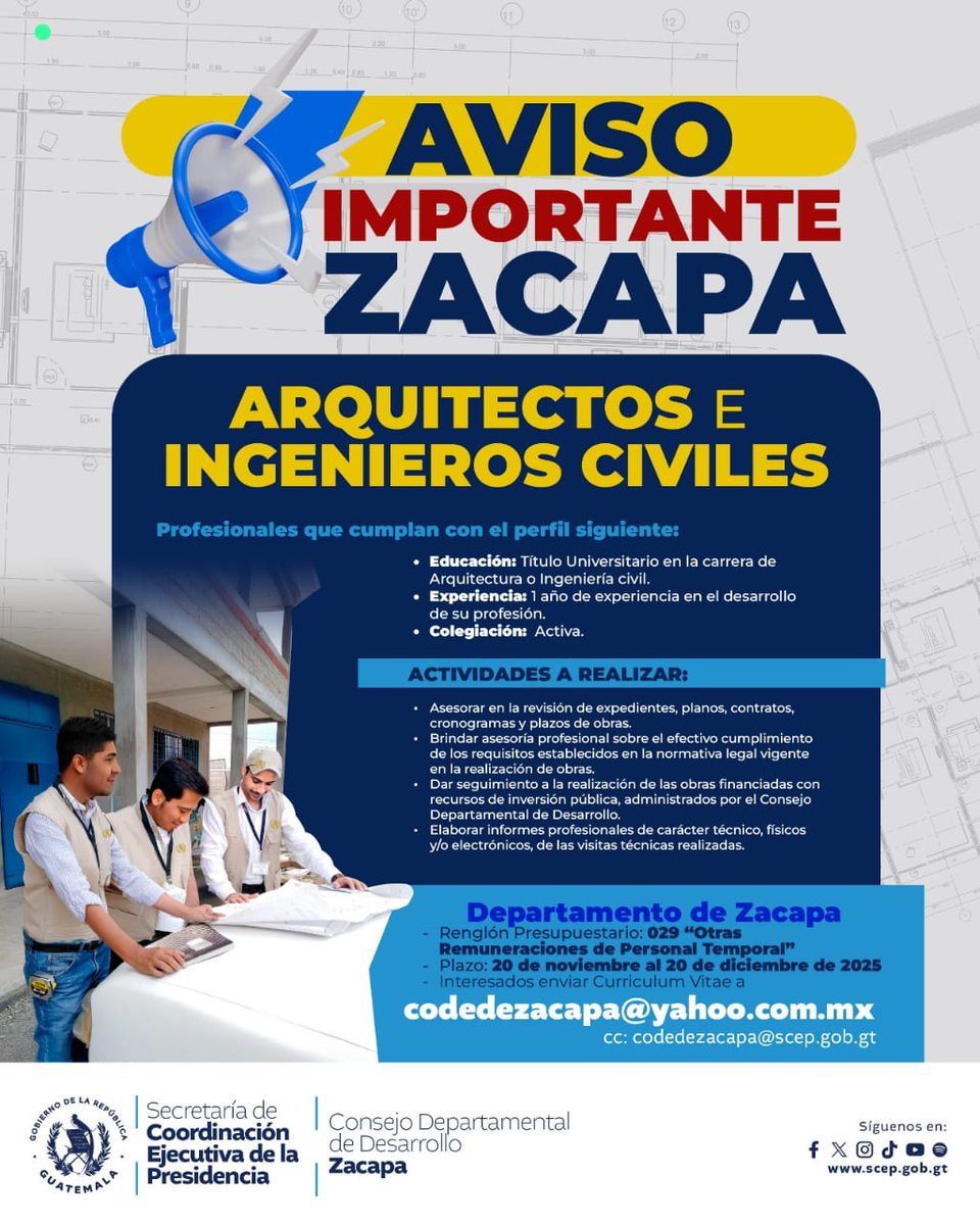 GoberZacapa's tweet image. Atención Ingenierios y Arquitectos

#zacapa
#codedezacapa
#scep