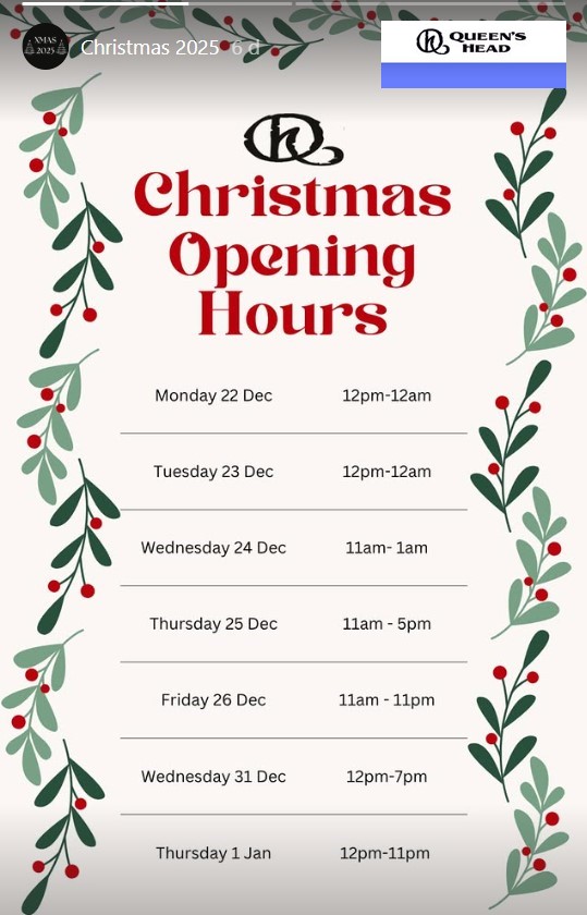 PinnerLocal's tweet image. The Queens Head #Pinner - Opening Hours for the Christmas period @PinnerAssociat @Pinner_Business @jafvans @AndrewPearce_10 @angieschemist @RobertCooper83 @greeneking