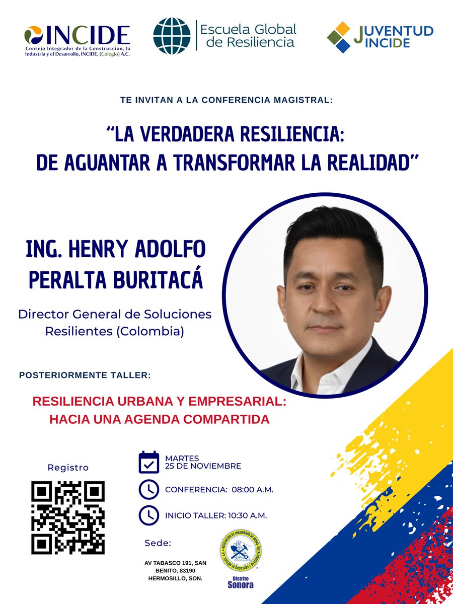Invitación para la Conferencia y el Taller impartido por el ingeniero civil colombiano, Henry Peralta, especialista y promotor de la resiliencia en Latinoamérica.

tinyurl.com/ALCURE2
