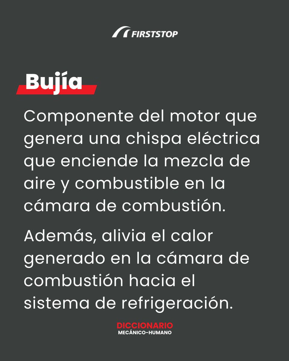 ✨ Genera una chispa que prende la mezcla de aire y combustible en la cámara de combustión, y alivia el calor generado hacia el sistema de refrigeración.

¿No funciona?➖rendimiento y eficacia del motor. En #FirstStop nos aseguramos que la chispa no se apague. 😉

#Mantenimiento
