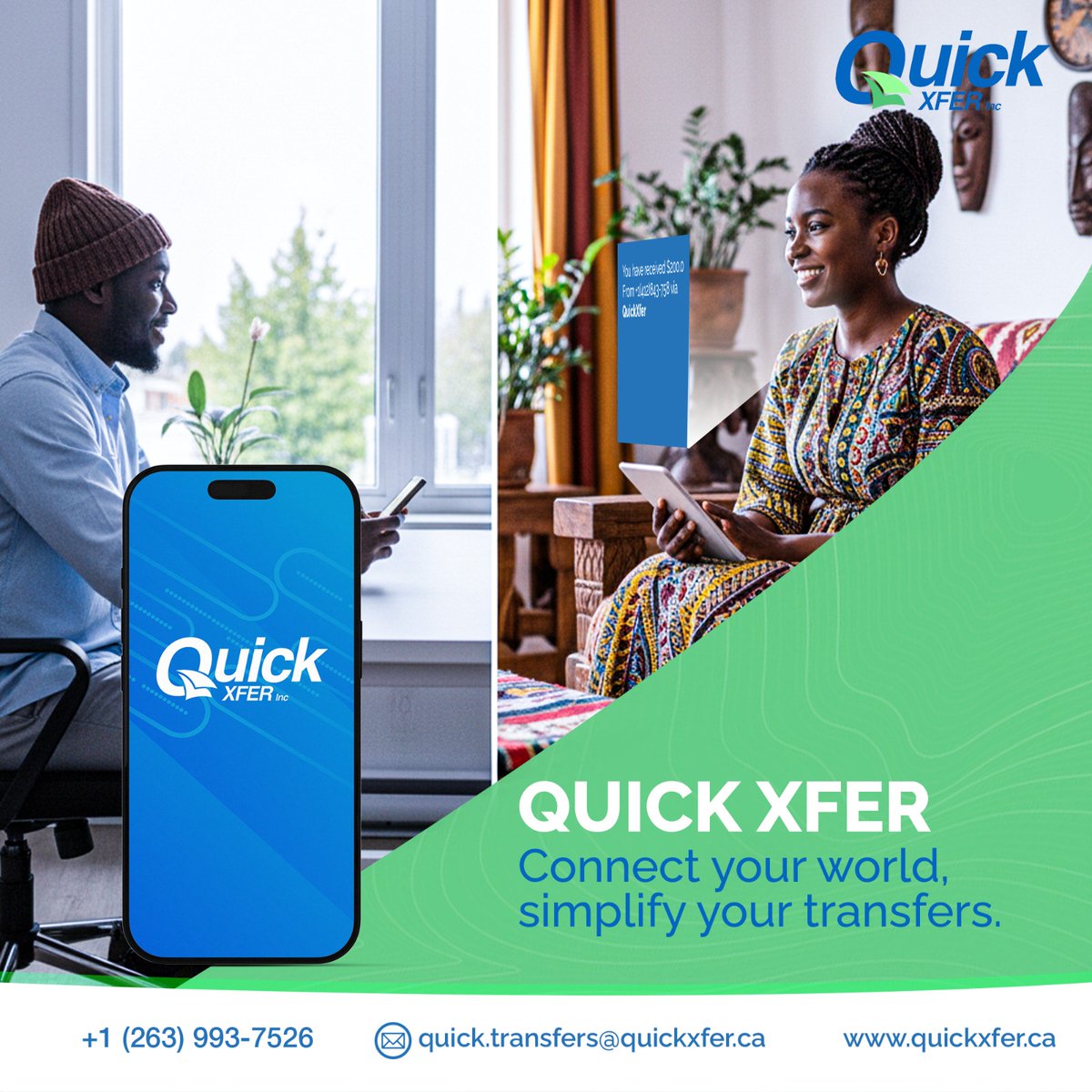 quickxferinc's tweet image. Sending money should be simple, fast, and reliable. 
Quick Xfer connects you to your family, projects, and opportunities — every transfer counts.

Use e-transfer: transfers@quick-xfer
Contact us: +1(263) 993-7526
 
#QuickXfer #SmartTransfers #DiasporaFinance #ProfessionalService