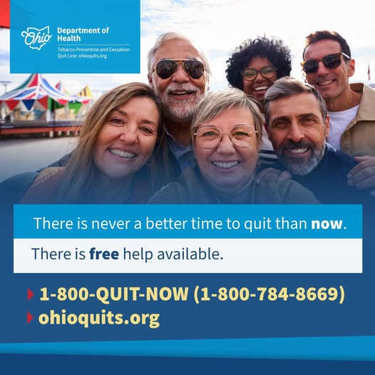 There’s no better time than now to take control of your health! 📷 Call the Ohio Tobacco Quit Line at 1-800-QUIT-NOW (1-800-784-8669) and start your cessation journey today. #ATobaccoFreeOhio