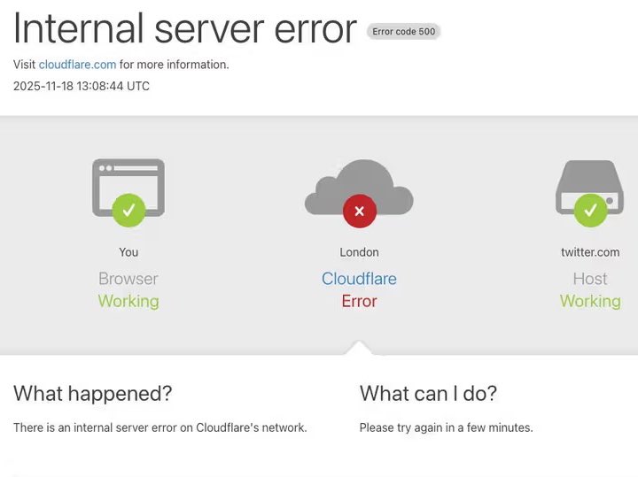 xghana_'s tweet image. Cloudflare, whose network handles about a fifth of global web traffic, is currently down, disrupting X(Twitter), ChatGPT, and other web services.