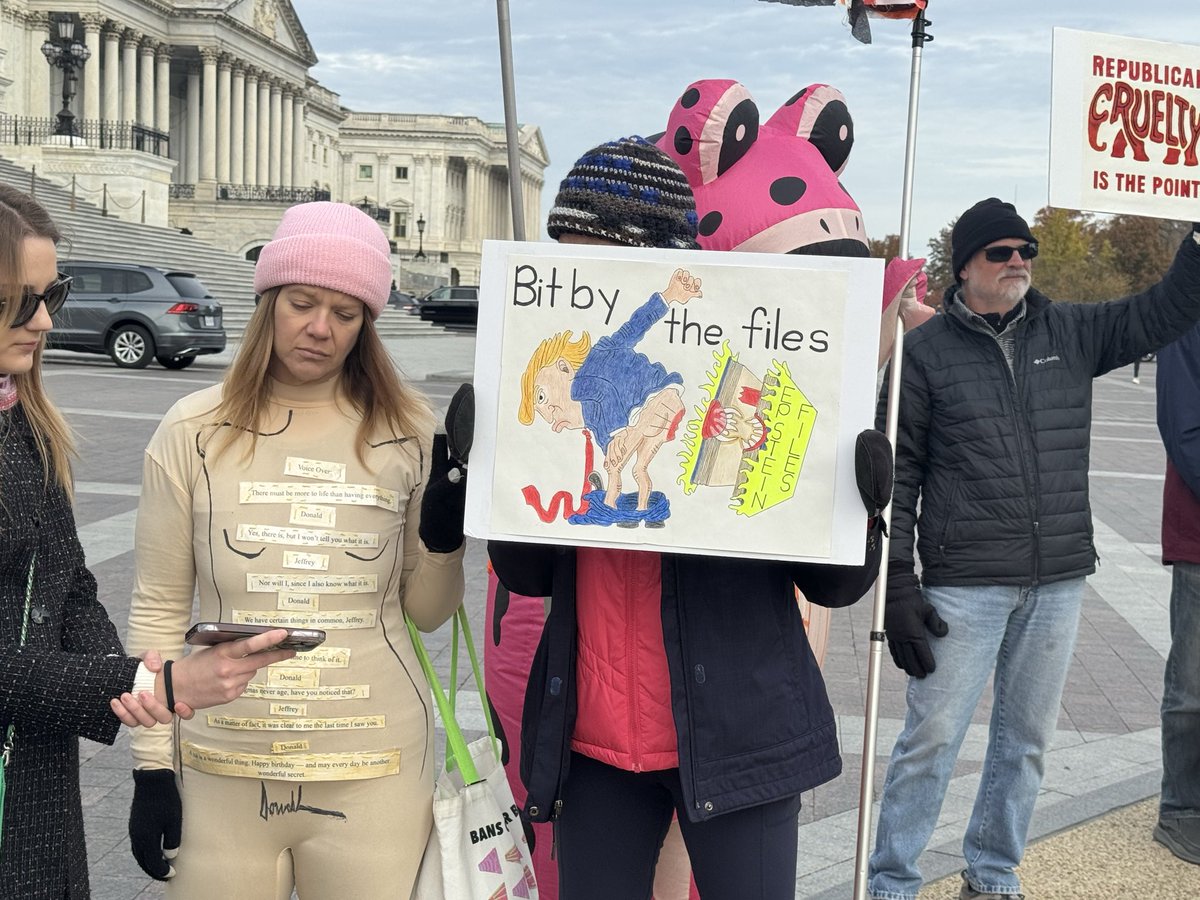LauraLoomer's tweet image. Marjorie Traitor Greene’s supporters brought these anti-Trump signs to her Epstein press conference this morning, which is currently taking place. She’s bashing Trump alongside @RepThomasMassie and @RoKhanna. 

The signs accuse President Trump @POTUS of being a “Pimp”, feature…