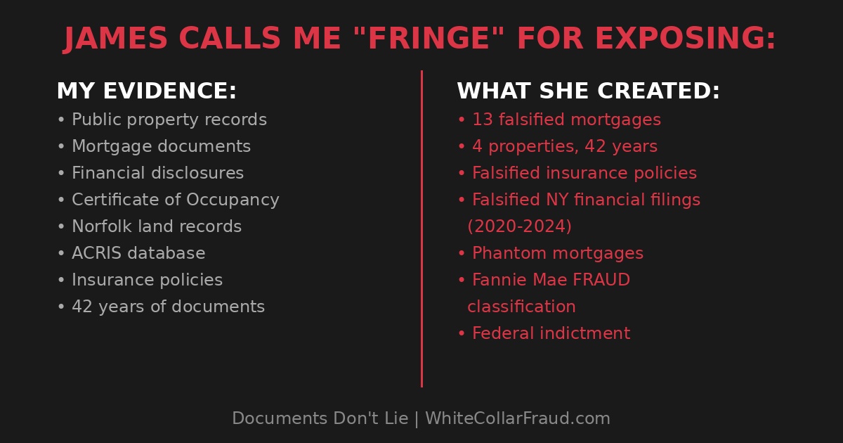 SamAntar's tweet image. Letitia James called me a &quot;right-wing fringe blogger&quot; in her motion to dismiss today.

If exposing your own filings makes me &quot;fringe,&quot; what does that make the person who signed them?

Full Response:
🔗whitecollarfraud.com/2025/11/18/let…

Let me be clear:
▪️I&apos;m a registered Democrat.
▪️Eric…