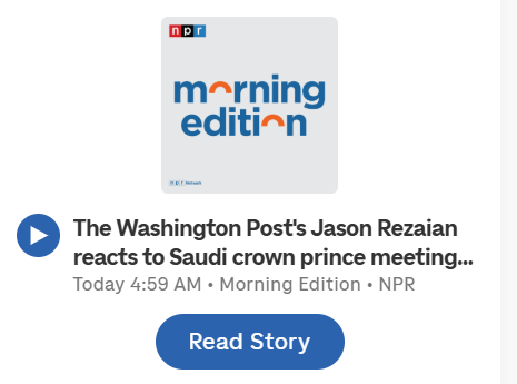 "[We] at The @WashingtonPost will continue to remind you that one of our colleagues in the not-so-distant past was murdered... That's not something we can just wipe under the rug or forget about."

<a href="/jrezaian/">Jason Rezaian</a>, our director of press freedom initiatives, talks to <a href="/MorningEdition/">Morning Edition</a>'s