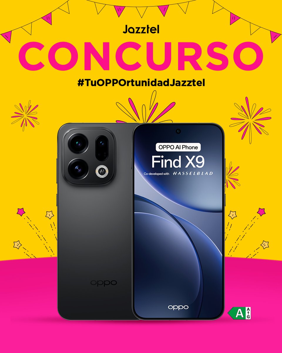 CONCURSO 📲 👌 ⚡ 😍 
¡Gana un #OPPOFindX9, recién llegado a Jazztel!
Participa:
➡️ Sigue a <a href="/jazztel_es/">Jazztel España</a> y <a href="/OPPOEspana/">OPPO España</a> 
🔁 Haz RT
💬 Menciona a un amigo para aprovechar este momentazo
#️⃣ Usa el hashtag #TuOPPOrtunidadJazztel
¡Mucha suerte! 🍀
BBLL: bit.ly/TuOPPOrtunidad…