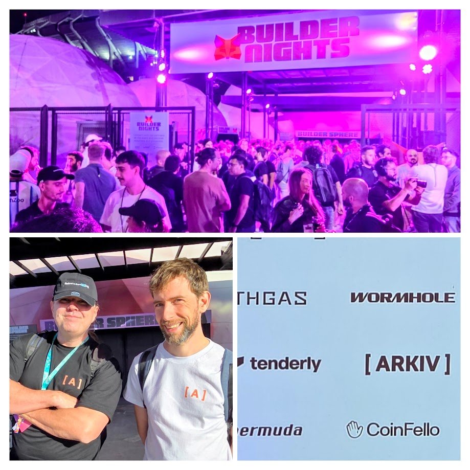 arkivnetwork's tweet image. We got swamped by merch-hunting Builders, our devs just made it out alive. 

Co hosting @MetaMask + Frens Builder Nights was [A] awesome!