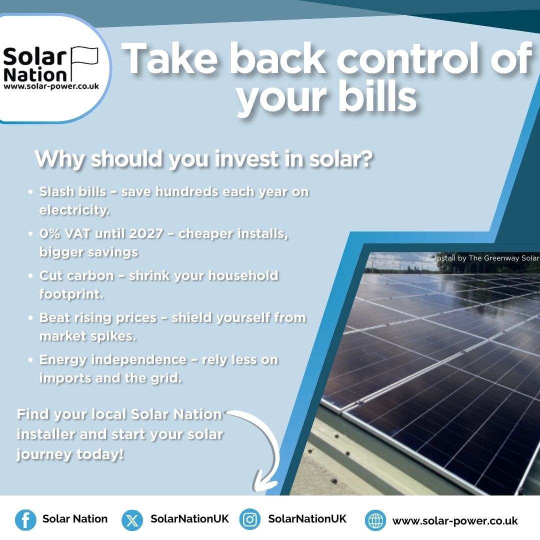 SolarNationUK's tweet image. Tired of rising energy prices? Relying on the grid?

Take back control and turn your roof into a domestic power station!☀️

Save money,  gain energy independence, and shrink your carbon footprint.

Start your Solar Journey and find your Local Solar Nation installer by going to…