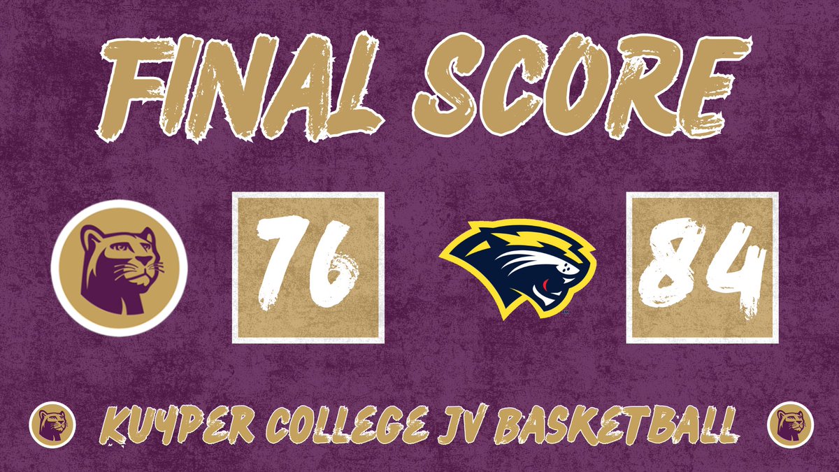 JV - Purple lost a close one last night: 

JV - Purple - 76
Spring Arbor JV - 84

T. Murphy: 32pts
R. Patterson: 9pts

#GoCougars