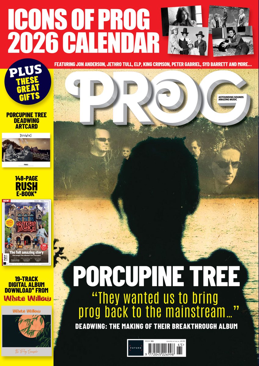 ProgMagazineUK's tweet image. Prog 165, on sale Fri Nov 21. @PorcupineTree, Peter Hammill, @JohnLodgeMusic, @SteveMorse, Gazpacho, @CrownLandsMusic, Atomic Rooster, @CardiacsBand, @StrongUtopia, Cate Le Bon, Barry Palmer, @amorphis. Plus Icons Of Prog calendar, @rushtheband eBook and @WhiteWillowBand sampler