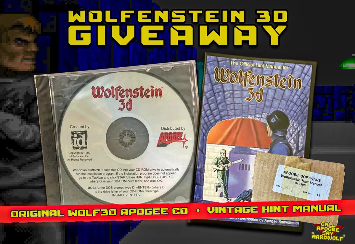 Apogee_Ent's tweet image. 🚨 GIVEAWAY TIME!
We’re giving away an original Wolfenstein 3D Apogee CD + a vintage Hint Manual straight from the vault. A real slice of FPS history.

To enter:
🔹 Like, Follow &amp;amp; Repost
🔹 One winner, shipped anywhere in the world.

Good luck, Blazkowicz-in-training!