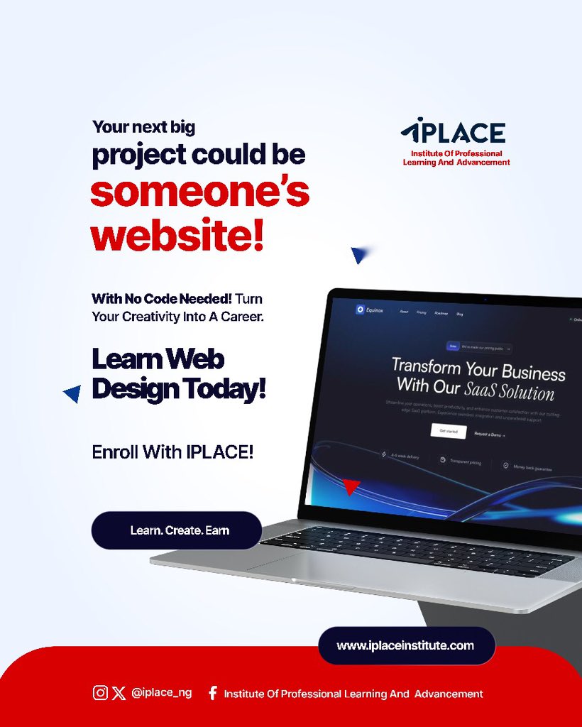iplace_ng's tweet image. If you can imagine it, you can design it.
Take the first step into tech with our beginner-friendly Web Design Course.

Enroll today and start creating websites that make impact.
#WebDesign #LearnWebDesign #TechSkills #DigitalSkills #NoCodeDesign #CreateAndEarn #OnlineLearning