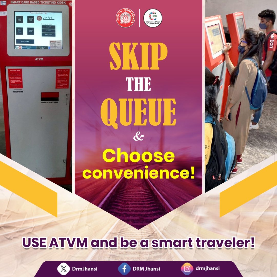 DrmJhansi's tweet image. Automatic Ticket Vending Machine (ATVM) is for your convenience. Use it and avoid all the hussle.

#ATVM #Jhansidivision #Drmjhansi #Railwayamenities