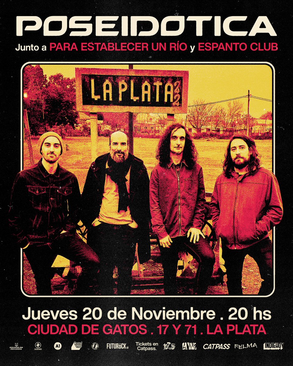 Jueves 20/11 <a href="/poseidotica/">Poseidótica</a> junto a <a href="/peurargentina/">ParaEstablecerUnRio</a> y Espanto Club en Ciudad de Gatos de La Plata
Últimas anticipadas con descuento: catpass.net/eventos/poseid…