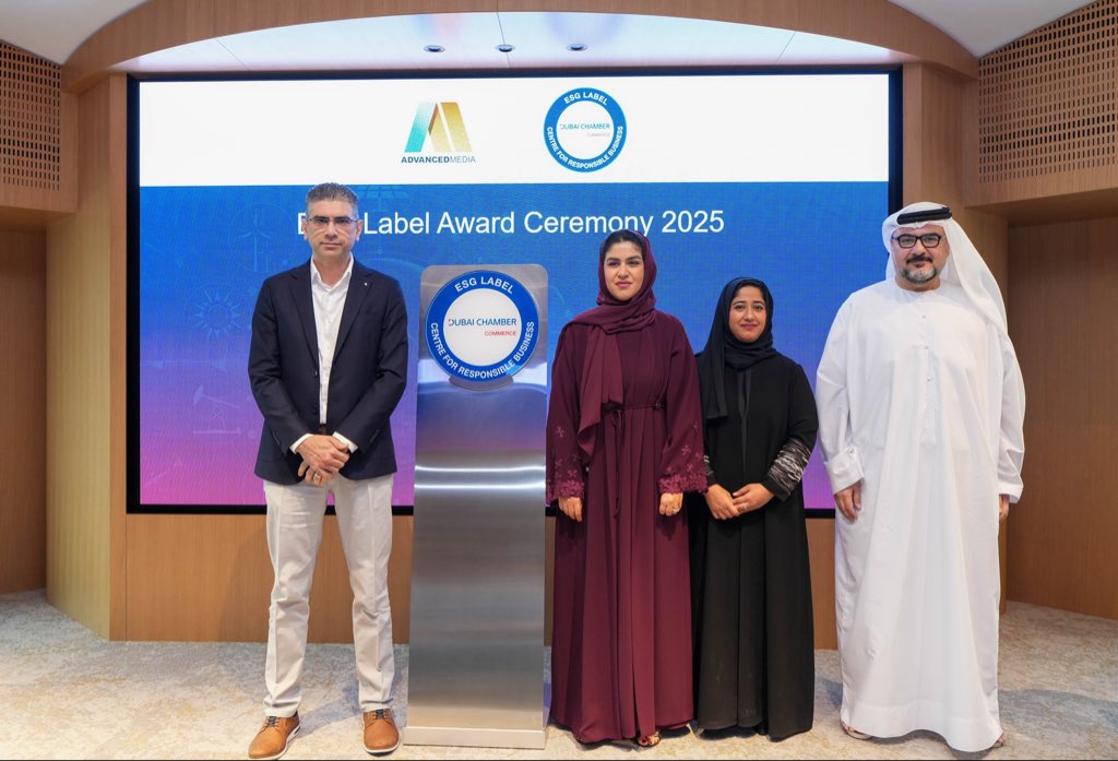 AMT_DUBAI's tweet image. We are proud to share that Advanced Media has been awarded the prestigious ESG Label certificate by the Dubai Chamber of Commerce, recognizing our dedication to sustainable business practices. 
#ESGLabel #DubaiChamberOfComerce #SustainabilityLeadership #AdvancedMedia