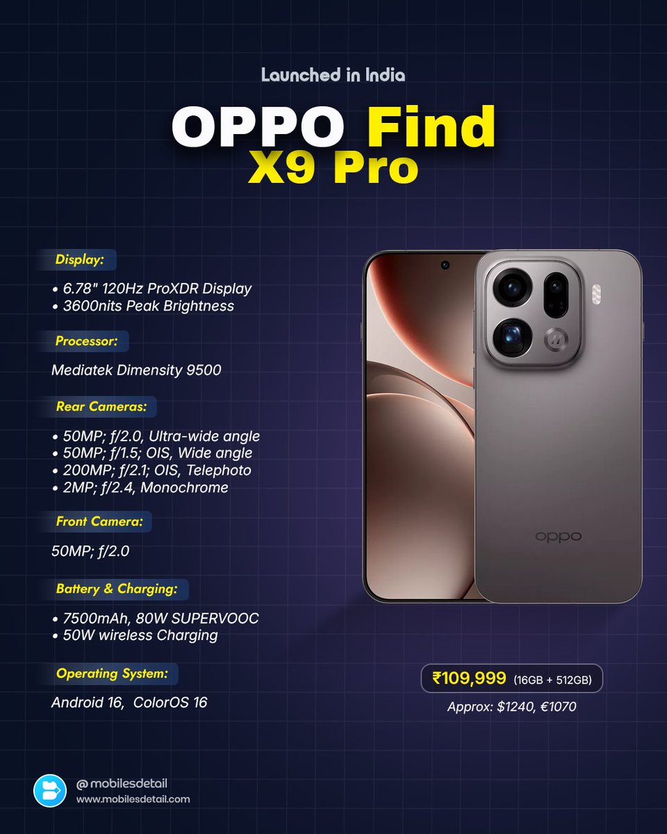 Oppo Find X9 &amp; Find X9 Pro Launched In India. Thoughts?

#OPPO #OPPOFindX9 #OPPOFindX9Pro #launchindia #smartphones #mobilesdetail