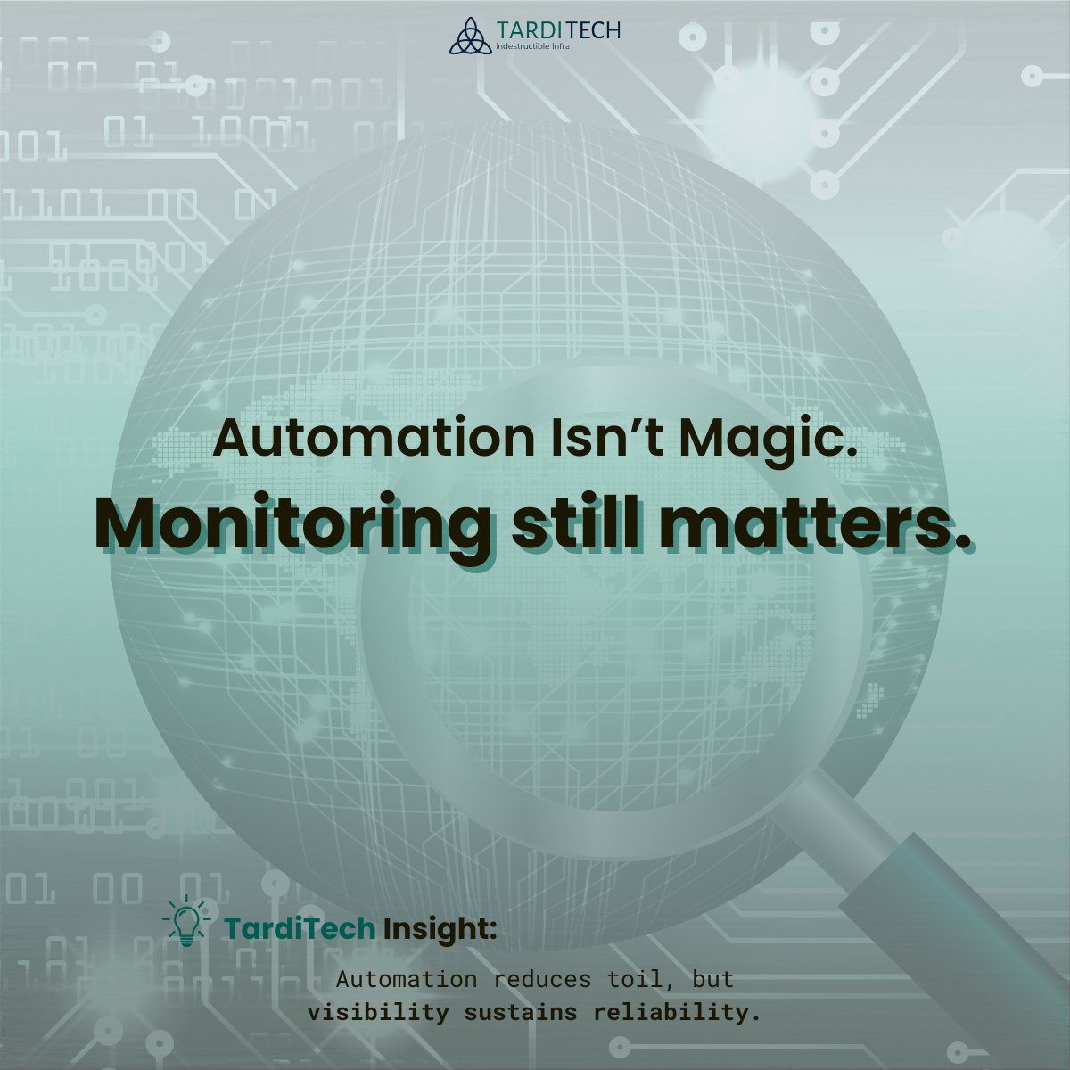 Tardi_Tech's tweet image. Automation makes life easier, until it doesn’t. 😅

Hidden failures, delayed alerts, silent errors… that’s what happens when we automate without watching.
Monitoring keeps your systems honest.

What’s one alert you never ignore? 👇

#CloudOps #DevOps #Monitoring