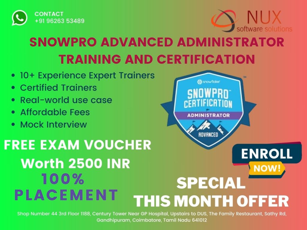 NuxSoftware's tweet image. Advance your Snowflake career with the SnowPro Advanced: Administrator course! Master RBAC, governance, cost optimization, multi-region setups &amp;amp; get exam-ready. 🚀

#Snowflake #SnowProAdvanced #CloudData #DataEngineering #SnowflakeAdmin