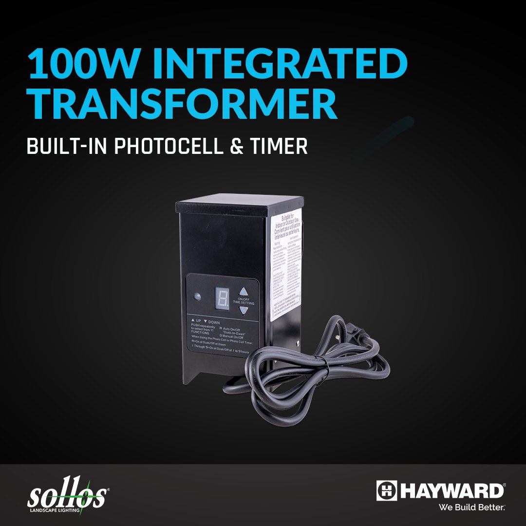 Sollos has upgraded their 100W Integrated Transformer to offer built-in photocell and timer features for the ultimate convenience. Now offering enhanced durability and weatherability with a black powder-coated finish, this transformer is ready to handle any outdoor environment.