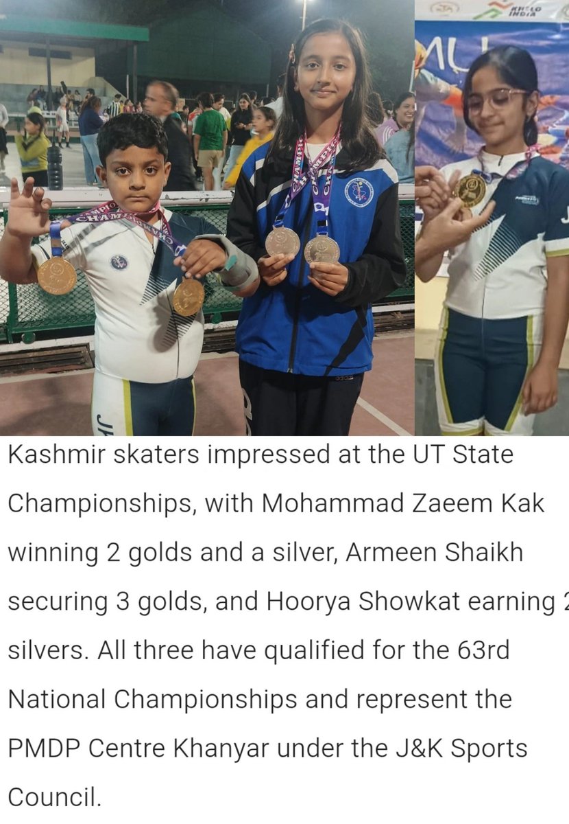SHEIKHSALMAN666's tweet photo. All three athletes have qualified for the 63rd National Championships and are trained at PMDP Centre Khanyar under the @JKSportsCouncil @nuzhatjehangir #SkatersOfKashmir #SpeedSkaters @Media_SAI @khadseraksha @mansukhmandviya @satishsharmajnk @OfficeOfLGJandK https://t.co/YMmXMJRtuD