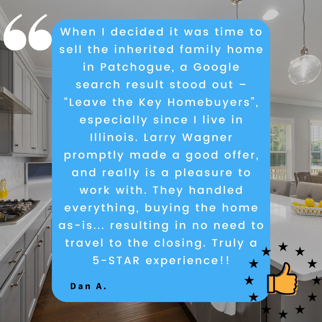 ⭐️⭐️⭐️⭐️⭐️ Another happy homeowner!

📞 631-388-7771
🔗 leavethekey.com