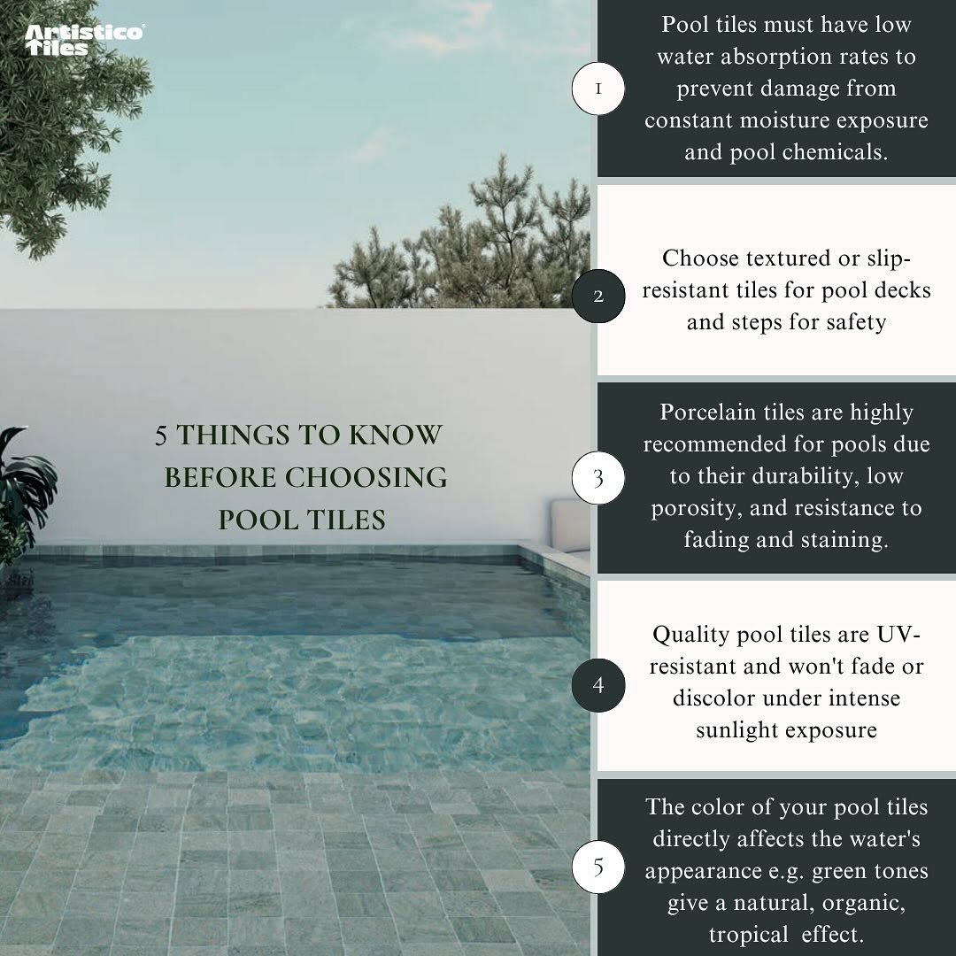 ArtisticoTiles's tweet image. Planning a pool or renovation? 🏊 Here are 5 essential tips to help you choose the perfect pool tiles.

Need help selecting the right tiles for your pool? DM us!

-

#pooltiles #pooldesign #artisticotiles #tileguide #poolrenovation #hometips #outdoordesign
