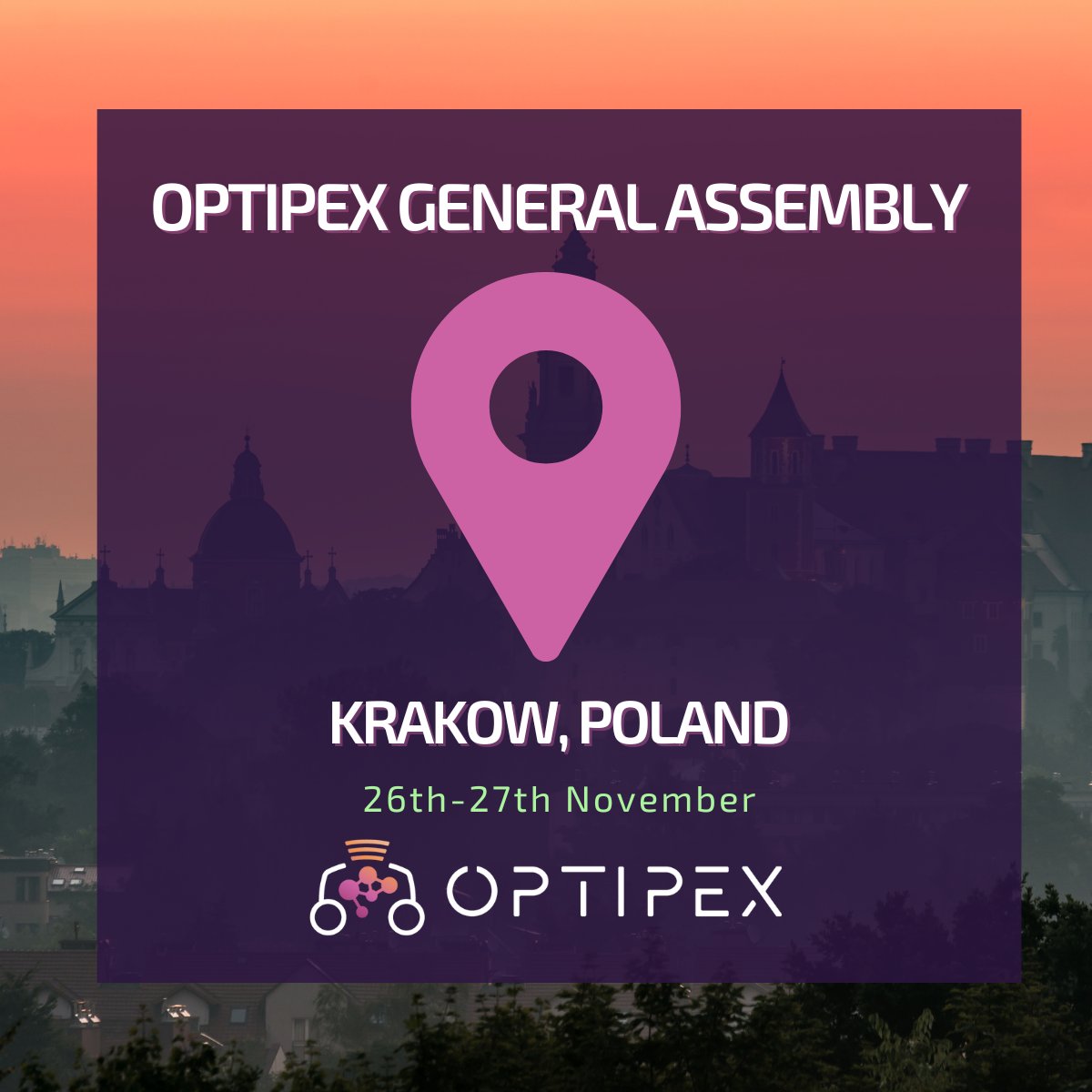 OptiPEx_Project's tweet image. Catch you in Krakow next week!

The OptiPEx partners are preparing for the upcoming Consortium Meeting on 26th-27th November at the beautiful Hotel Novotel Krakow Centrum, in Krakow Poland.

Stay tuned for updates, footage &amp;amp; more!