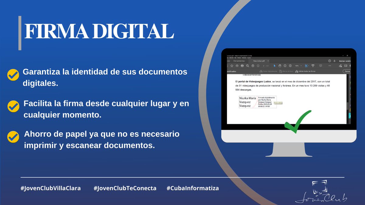 #JovenClubVillaClara, te ayuda a eliminar el engorroso trabajo de imprimir el documento, firmarlo y escanearlo
#JovenClubTeConecta #JovenClubXCuba