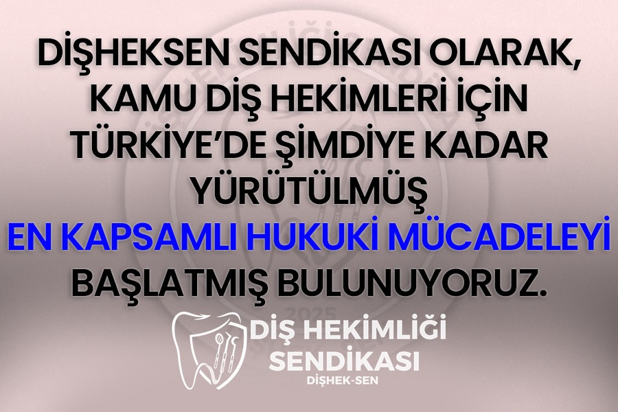 📢DİŞHEKSEN SENDİKASI olarak, Kamu diş hekimlerinin mali ve özlük hakları ile çalışma koşullarının iyileştirilmesi için Türkiye’de şimdiye kadar yürütülmüş EN KAPSAMLI HUKUKİ MÜCADELEYİ başlatmış bulunuyoruz.
📌 Varan 1: İzmir’de uygulanan 26 MHRS DAYATMASINA karşı, tüm ülkede