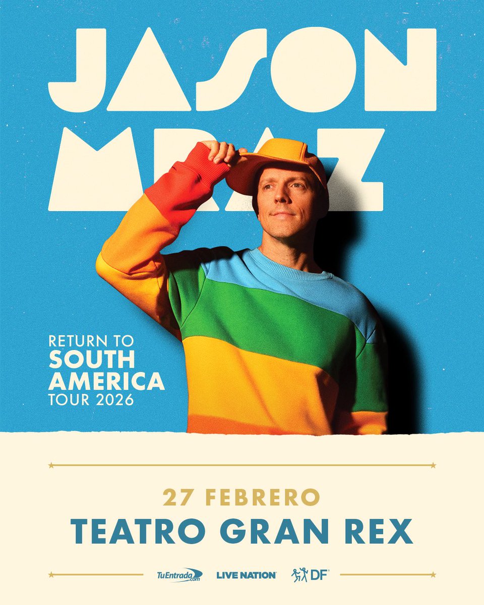 dfallaccess's tweet image. JASON MRAZ EN ARGENTINA 🇦🇷 

El artista multi-GRAMMY regresa a Buenos Aires con un show íntimo y lleno de clásicos en el Teatro Gran Rex, en el marco de su gira sudamericana 2026.

📍 27 de febrero | Teatro Gran Rex

🎫Tickets a la venta desde el miércoles 19 de noviembre a las…