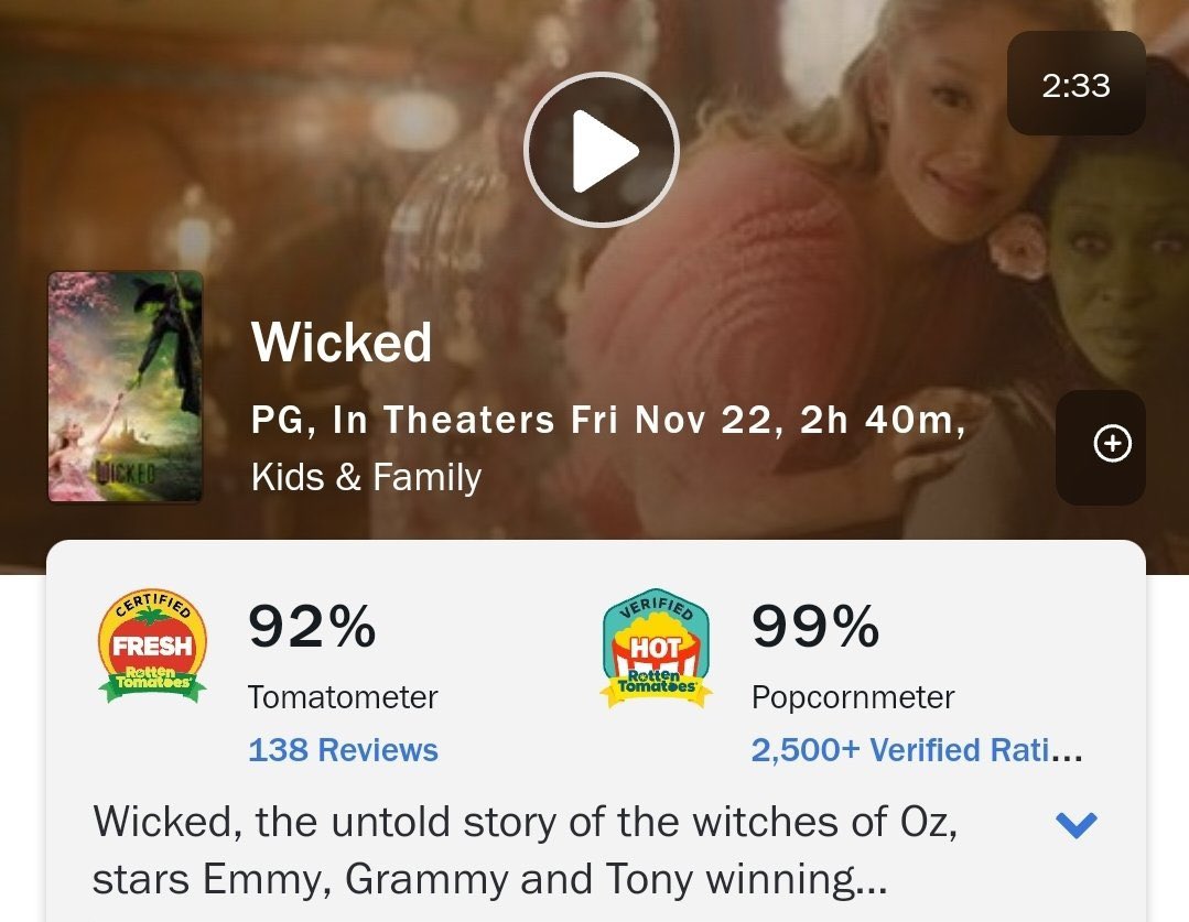 guiidb's tweet image. achei que caiu super pouco a nota do publico se for comparar a nota com 2.5k de reviews kk wicked continua tendo o povo