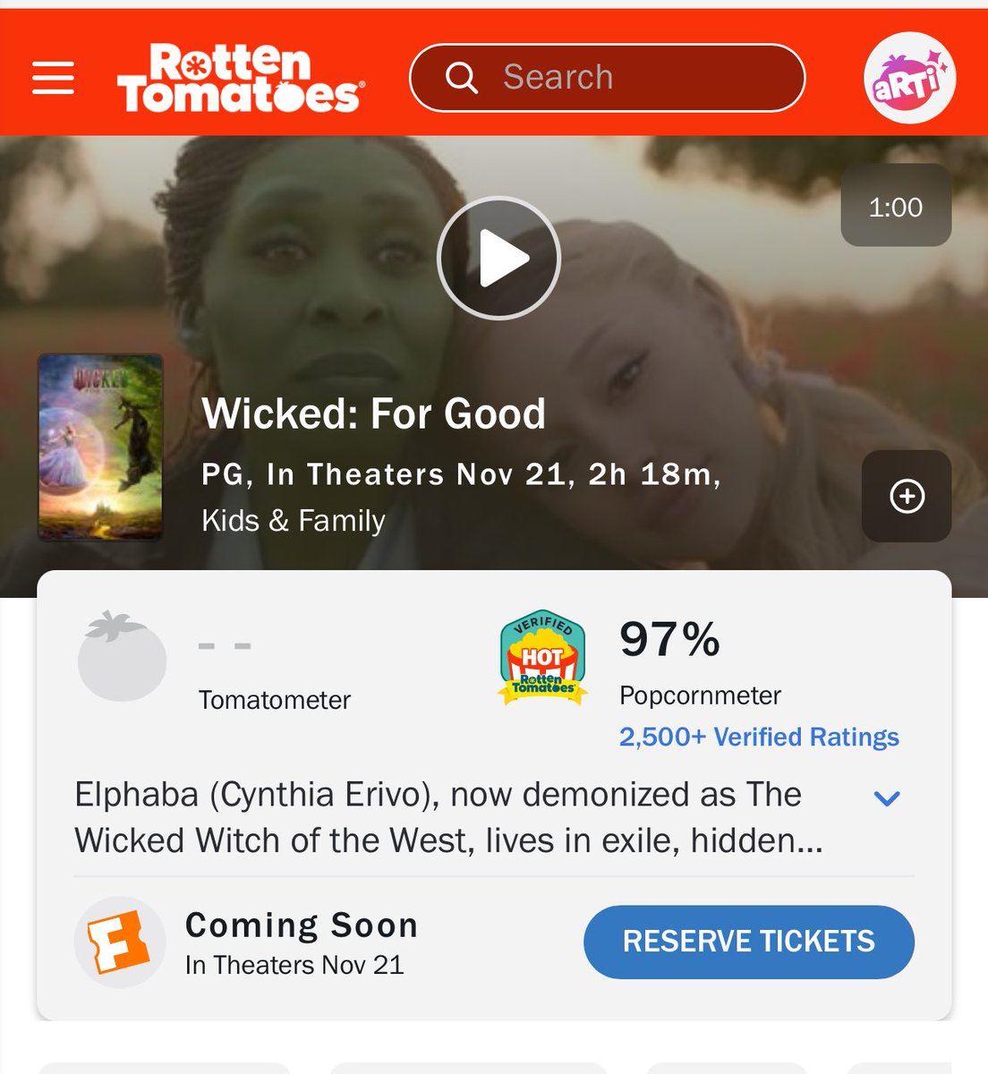 guiidb's tweet image. achei que caiu super pouco a nota do publico se for comparar a nota com 2.5k de reviews kk wicked continua tendo o povo