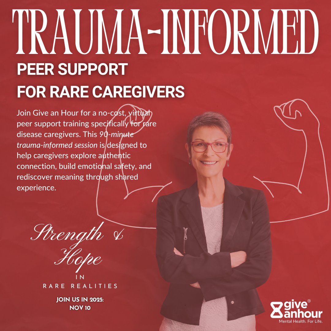 giveanhour's tweet image. 🧬 Rare disease caregivers—this is for you.
Join our free, virtual Peer Support Training to build connection, reduce isolation, and grow through shared experience. 
🔗Register: loom.ly/oGOAQJI
#RareCaregivers #TraumaInformed #GiveAnHour #RareDiseaseCommunity #PeerSupport