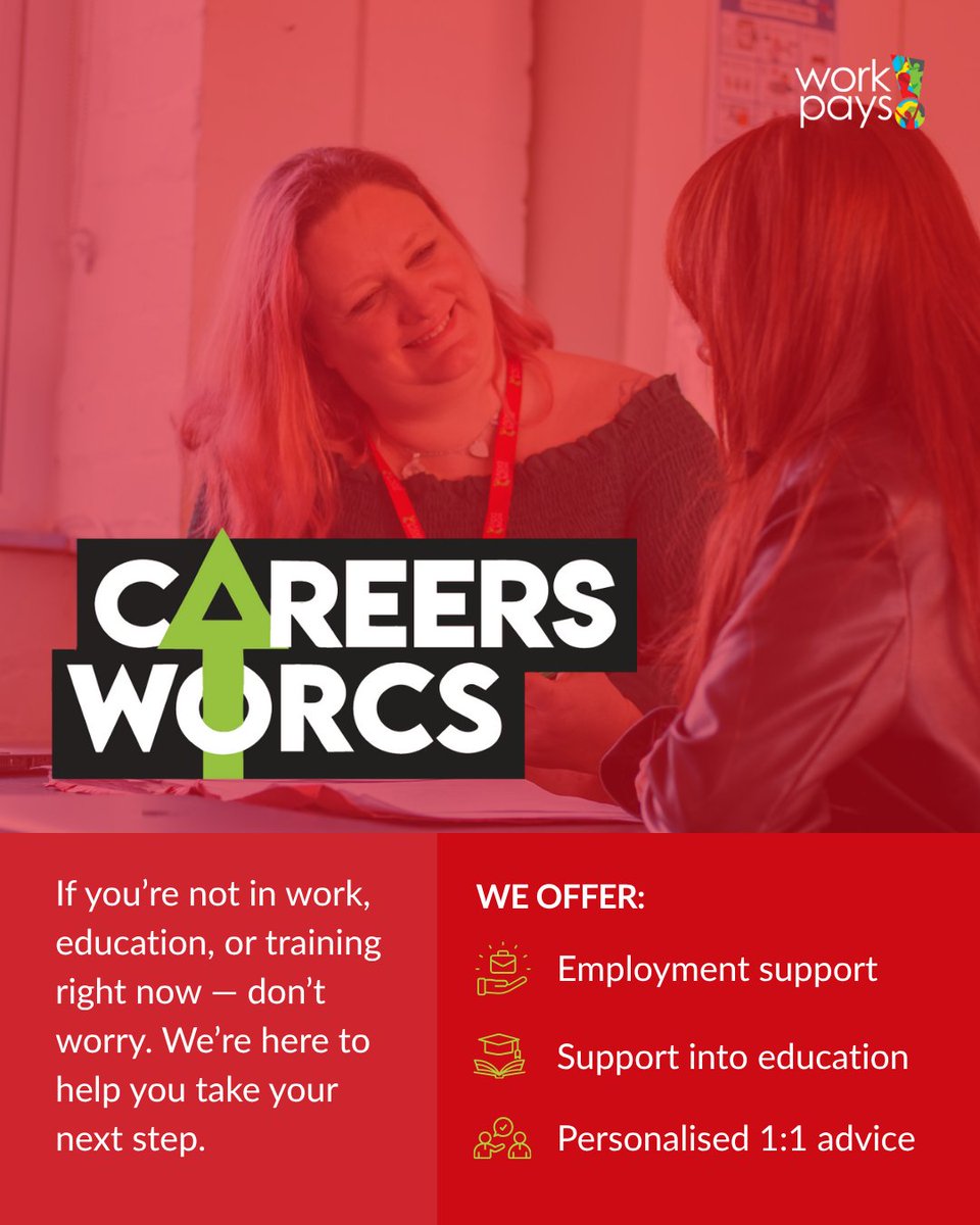 workpays's tweet image. Aged 16–24 and unsure of your next steps?

Whether you’re looking for a job, or support getting back into education, we’re here to help you move forward.

💼 Employment support
🎓 Education pathways
📚 Free short courses

Get in touch: loom.ly/StA9nAw